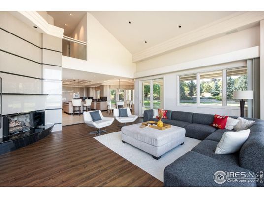 Dining room, Fireplace, Interior, Kitchen, Living room, Pendant Lights, Recessed Lighting, Wood Texture Flooring