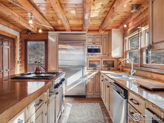Interior, Kitchen, Pendant Lights, Stainless Steel Appliances, Wooden Beams, Wooden Ceilings, Wood Texture Flooring