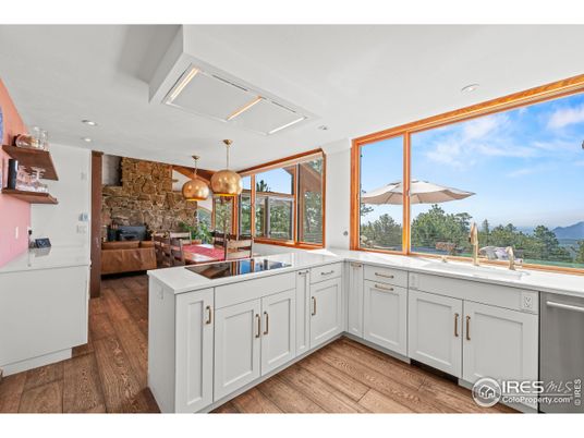 Interior, Kitchen, Pendant Lights, Recessed Lighting, Stone Walls, Wood Texture Flooring