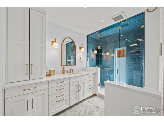 Bathroom, Dual Sink Vanities, Glass Shower, Interior, Recessed Lighting