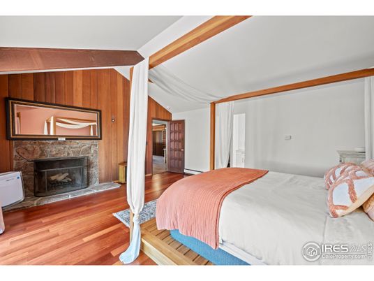 Bedroom, Fireplace, Interior, Wood Texture Flooring