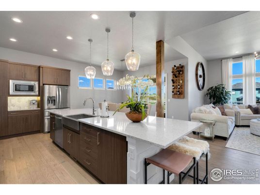 Interior, Kitchen, Living room, Pendant Lights, Recessed Lighting, Stainless Steel Appliances, Wood Texture Flooring