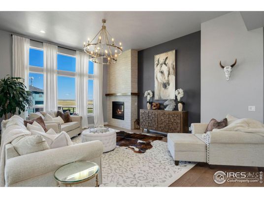 Chandelier, Fireplace, Interior, Living room, Recessed Lighting, Wood Texture Flooring