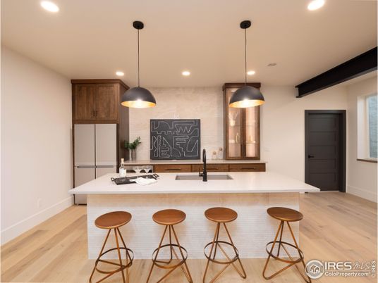 Interior, Kitchen, Pendant Lights, Recessed Lighting, Wood Texture Flooring