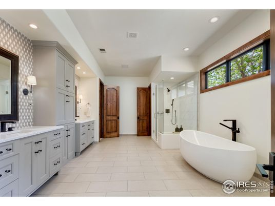 Bathroom, Dual Sink Vanities, Free Standing Baths, Glass Shower, Interior, Recessed Lighting
