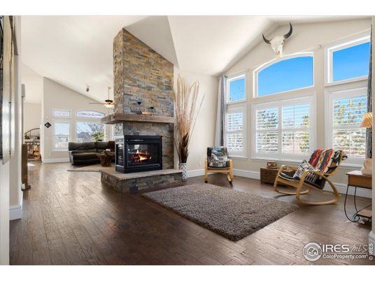 Fireplace, Interior, Living room, Stone Walls, Wood Texture Flooring