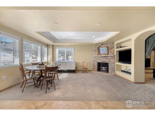 Dining room, Fireplace, Interior, Recessed Lighting