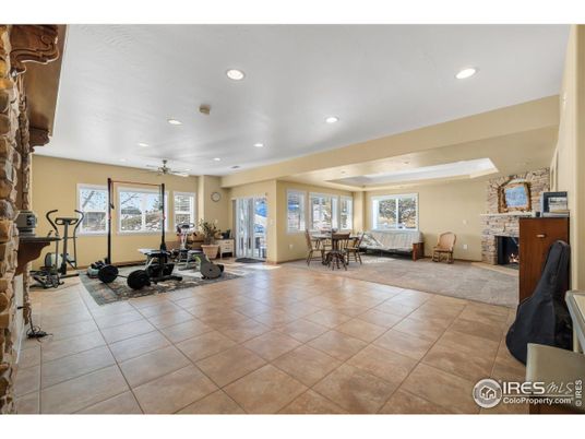 Dining room, Fireplace, Fitness Equipment, Interior, Recessed Lighting