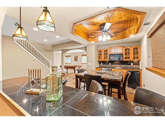 Dining room, Interior, Kitchen, Pendant Lights, Recessed Lighting, Wooden Ceilings