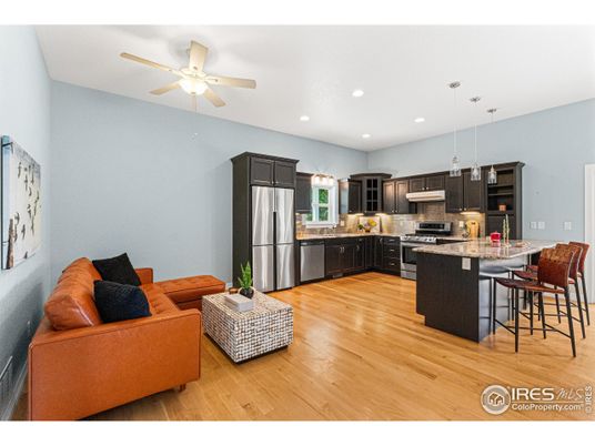 Interior, Kitchen, Living room, Pendant Lights, Recessed Lighting, Stainless Steel Appliances, Wood Texture Flooring