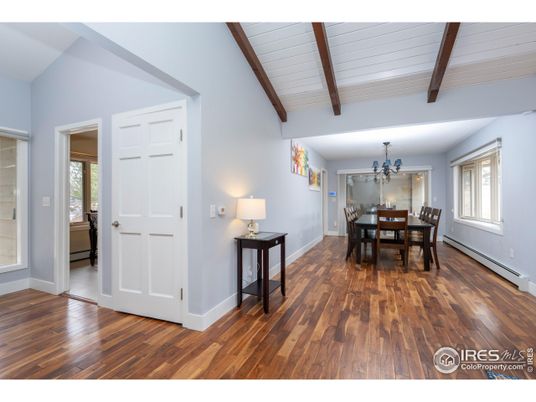 Chandelier, Dining room, Interior, Wooden Beams, Wood Texture Flooring