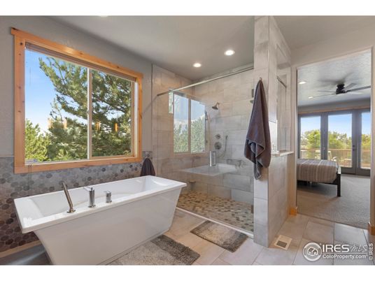 Bathroom, Free Standing Baths, Glass Shower, Interior, Recessed Lighting