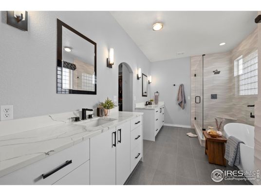 Bathroom, Dual Sink Vanities, Glass Shower, Interior, Recessed Lighting