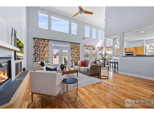 Dining room, Fireplace, Interior, Kitchen, Living room, Pendant Lights, Recessed Lighting, Wood Texture Flooring