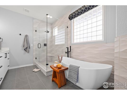 Bathroom, Free Standing Baths, Glass Shower, Interior, Recessed Lighting