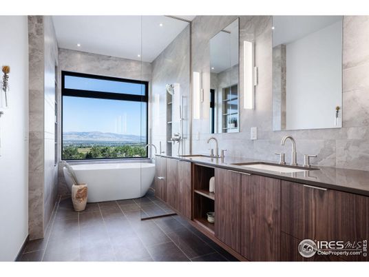 Bathroom, Dual Sink Vanities, Free Standing Baths, Interior, Marble Walls, Recessed Lighting