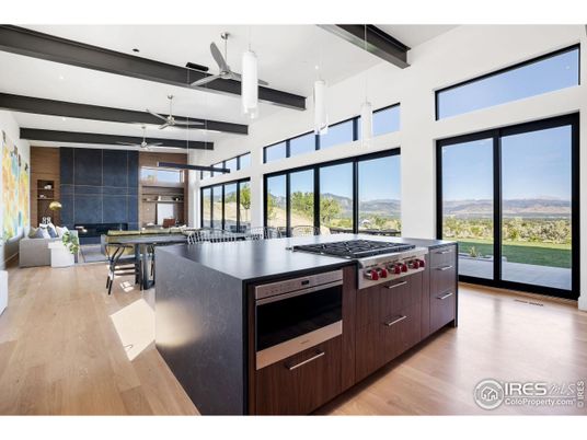 Dining room, Interior, Kitchen, Pendant Lights, Recessed Lighting, Stainless Steel Appliances, Wooden Beams, Wood Texture Flooring