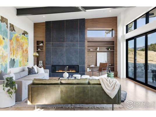 Fireplace, Interior, Living room, Recessed Lighting, Wooden Beams, Wood Texture Flooring, Wooden Walls