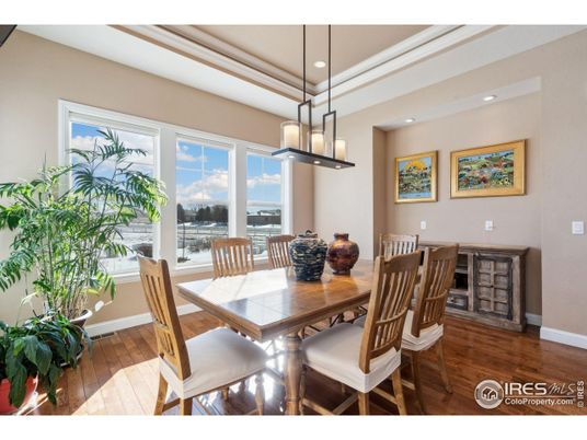Dining room, Interior, Pendant Lights, Recessed Lighting, Wood Texture Flooring