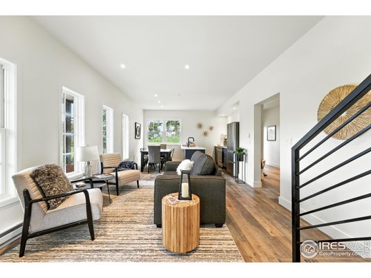 Dining room, Interior, Living room, Recessed Lighting, Wood Texture Flooring