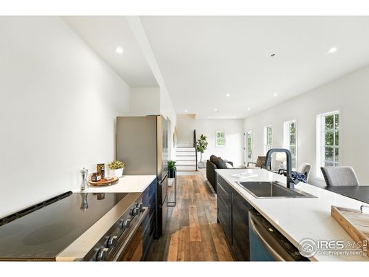 Interior, Kitchen, Living room, Recessed Lighting, Wood Texture Flooring