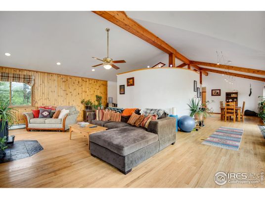 Dining room, Interior, Living room, Recessed Lighting, Wooden Beams, Wood Texture Flooring