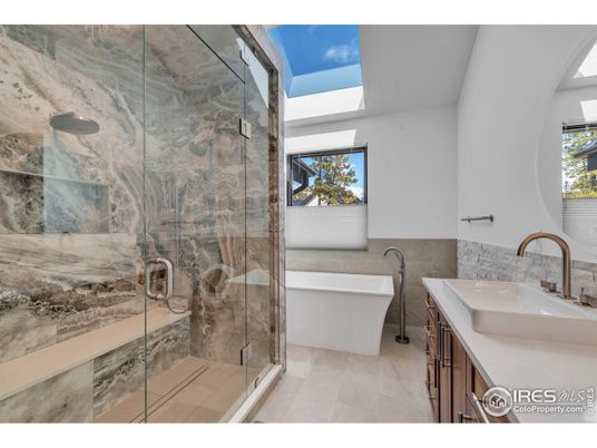Bathroom, Free Standing Baths, Glass Shower, Interior, Marble Walls