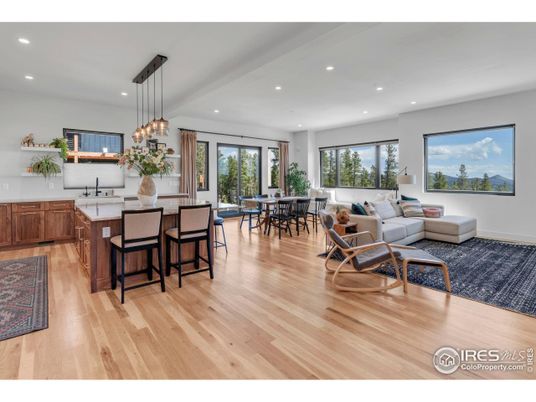 Dining room, Interior, Kitchen, Living room, Pendant Lights, Recessed Lighting, Wood Texture Flooring