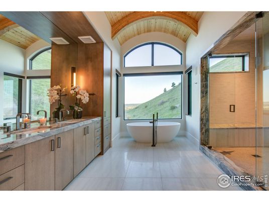 Bathroom, Dual Sink Vanities, Free Standing Baths, Interior, Wooden Beams, Wooden Ceilings