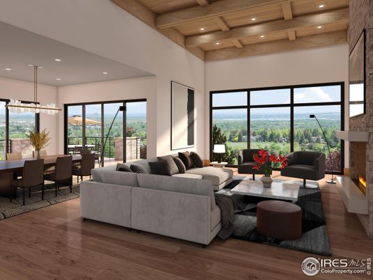 Dining room, Fireplace, Interior, Living room, Pendant Lights, Recessed Lighting, Wooden Beams, Wooden Ceilings, Wood Texture Flooring