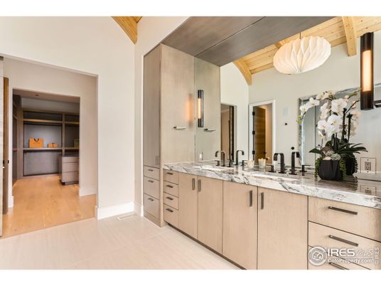 Bathroom, Dual Sink Vanities, Interior, Pendant Lights, Wooden Beams, Wooden Ceilings, Wood Texture Flooring