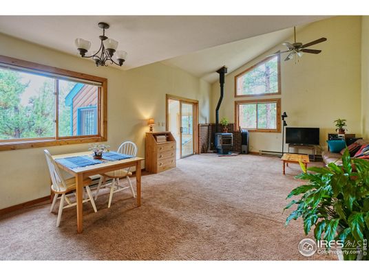 Chandelier, Dining room, Fireplace, Interior