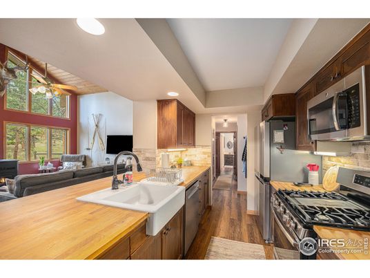 Interior, Kitchen, Living room, Recessed Lighting, Stainless Steel Appliances, Wood Texture Flooring