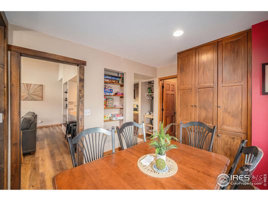 Dining room, Interior, Recessed Lighting, Wood Texture Flooring