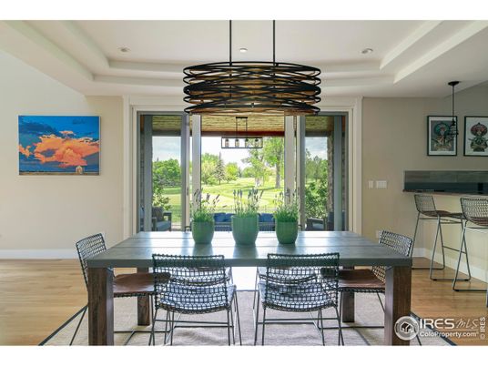 Dining room, Interior, Pendant Lights, Recessed Lighting, Wood Texture Flooring
