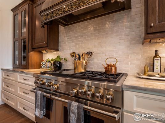 Interior, Kitchen, Stainless Steel Appliances, Stone Walls, Wood Texture Flooring