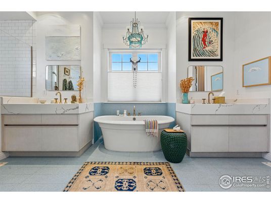 Bathroom, Dual Sink Vanities, Free Standing Baths, Interior, Pendant Lights