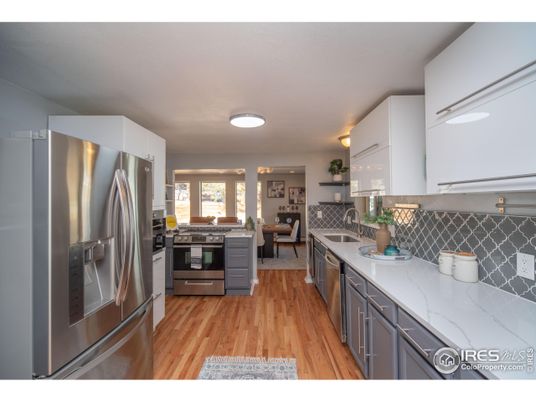 Interior, Kitchen, Stainless Steel Appliances, Wood Texture Flooring