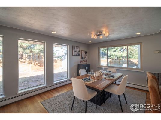 Dining room, Interior, Recessed Lighting, Wood Texture Flooring