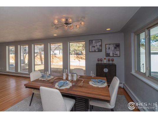 Dining room, Interior, Recessed Lighting, Wood Texture Flooring