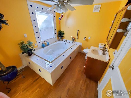 Bathroom, Dual Sink Vanities, Interior, Tile Countertops, Wood Texture Flooring