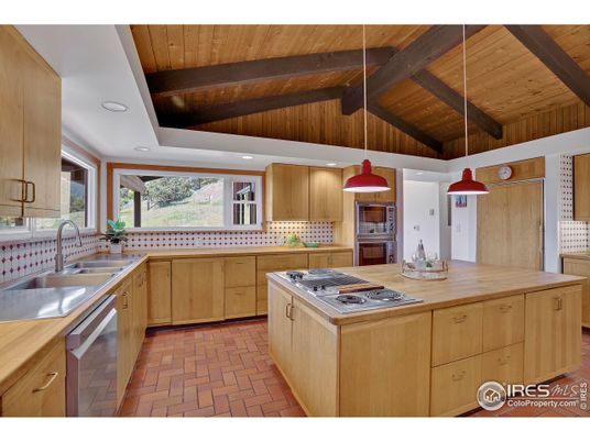 Interior, Kitchen, Pendant Lights, Recessed Lighting, Stainless Steel Appliances, Wooden Beams, Wooden Ceilings