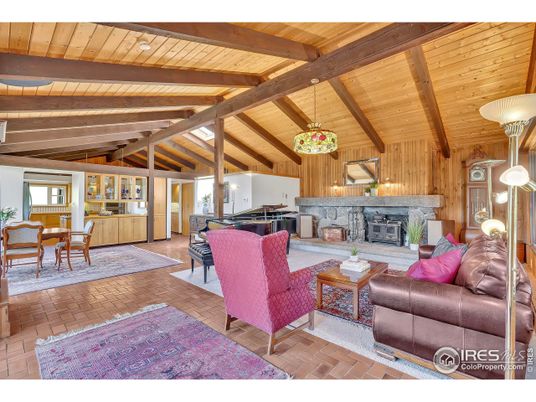 Dining room, Fireplace, Interior, Living room, Pendant Lights, Wooden Beams, Wooden Ceilings, Wooden Walls