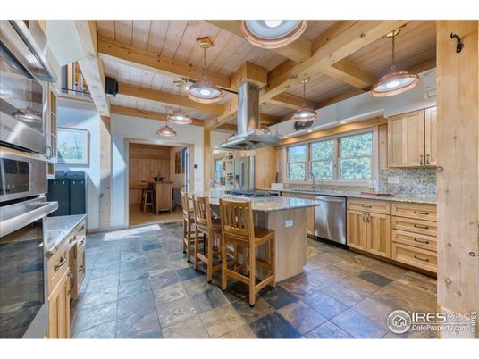 Interior, Kitchen, Pendant Lights, Stainless Steel Appliances, Wooden Beams, Wooden Ceilings