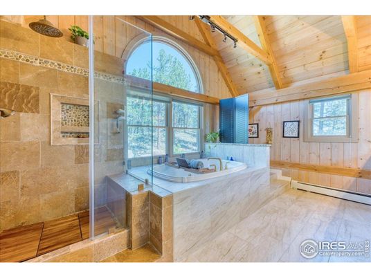 Bathroom, Glass Shower, Interior, Wooden Beams, Wooden Ceilings, Wooden Walls