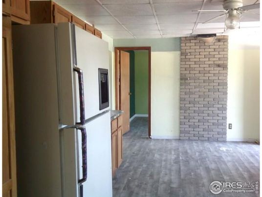 Empty room, Interior, Kitchen, Stone Walls, Wood Texture Flooring
