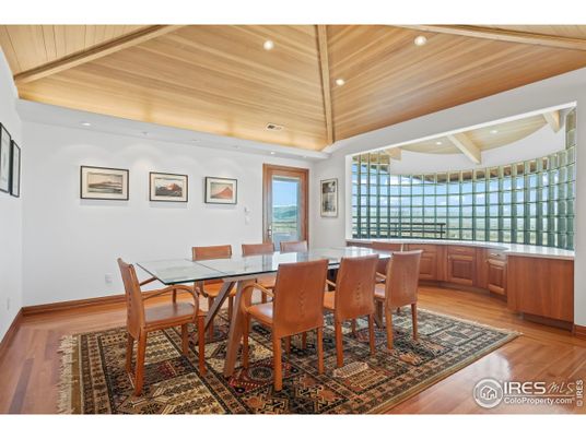 Dining room, Interior, Recessed Lighting, Wooden Ceilings, Wood Texture Flooring