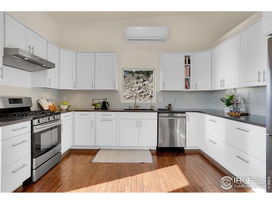 Interior, Kitchen, Stainless Steel Appliances, Wood Texture Flooring