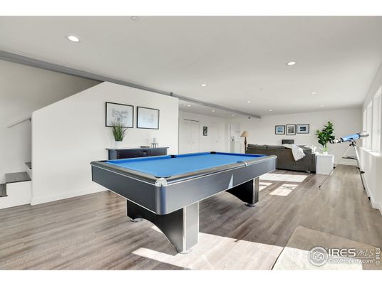 Billiard Table, Game Room, Interior, Living room, Recessed Lighting, Wood Texture Flooring