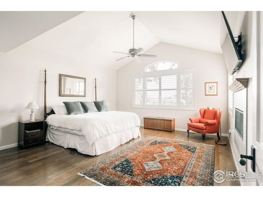 Bedroom, Fireplace, Interior, Wood Texture Flooring